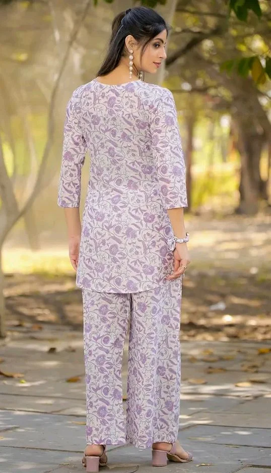 Pinkmint Cotton Co Ord Set for Women l 3/4 Sleeve Printed Comfortable & Stylish Trendy Top & Bottom
- M
