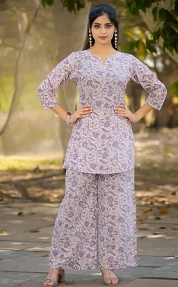Pinkmint Cotton Co Ord Set for Women l 3/4 Sleeve Printed Comfortable & Stylish Trendy Top & Bottom
- M