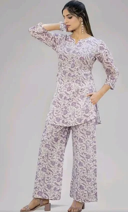 Pinkmint Cotton Co Ord Set for Women l 3/4 Sleeve Printed Comfortable & Stylish Trendy Top & Bottom
- M