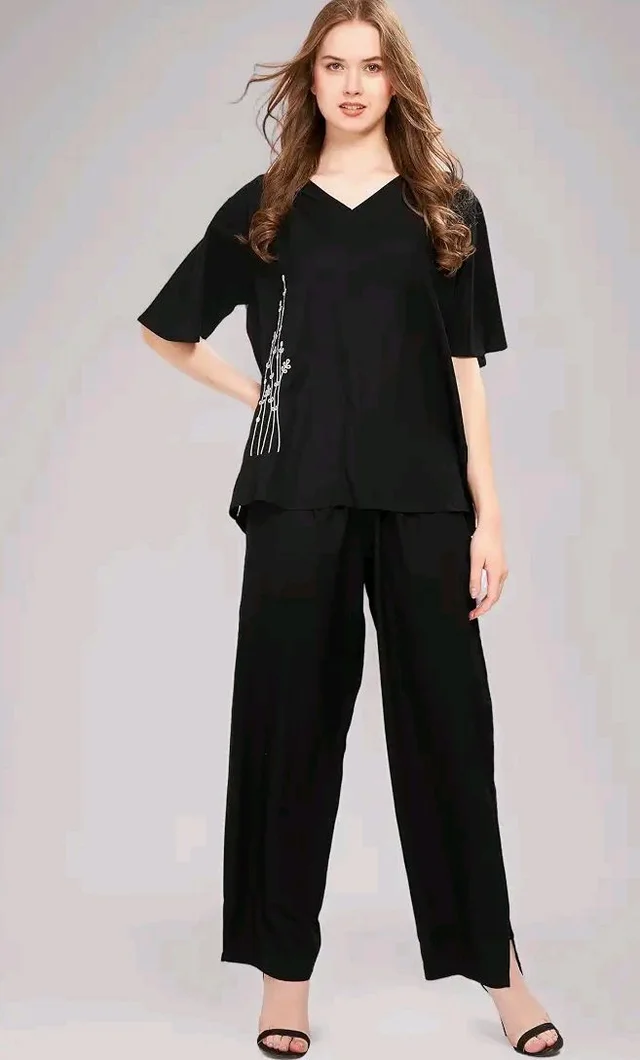 WEET Rayon Half sleeves Embroidered Co ord set For Women - M