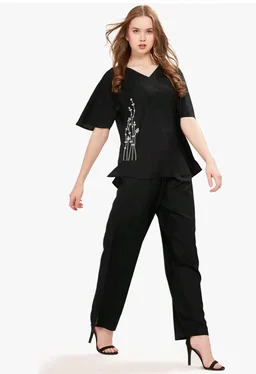 WEET Rayon Half sleeves Embroidered Co ord set For Women - M