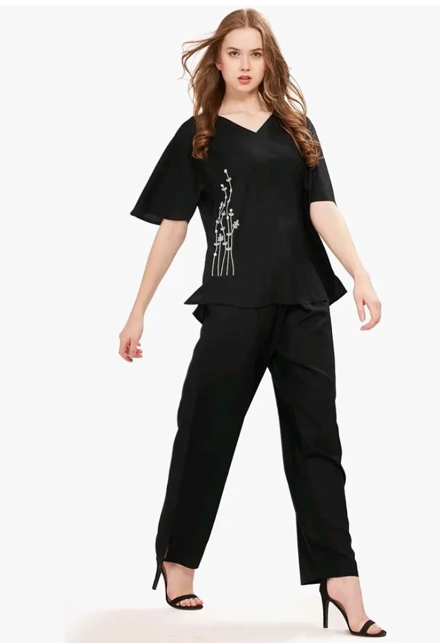 WEET Rayon Half sleeves Embroidered Co ord set For Women - M