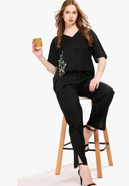 WEET Rayon Half sleeves Embroidered Co ord set For Women - M