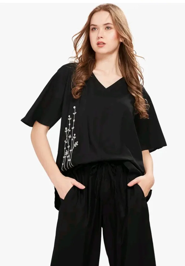 WEET Rayon Half sleeves Embroidered Co ord set For Women - M