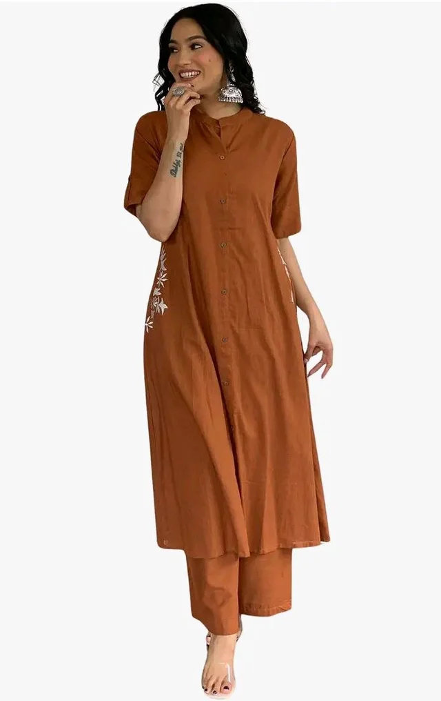 Brand: PRIYA CRAFTS
Women's Cotton Printed A-Line Kurti with Pant (Orange-XL)
- 2XL