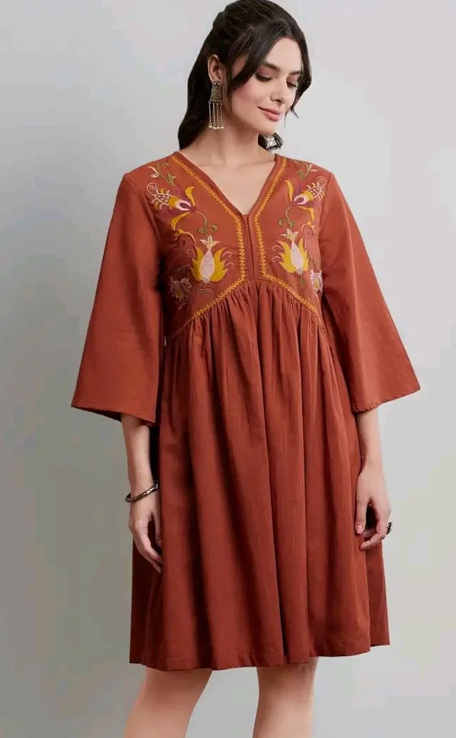 Amazon Brand - Myx Women's Cotton Embroidered Dress | A-Line | Knee-Length | Casual Summer Outfit (Available in Plus Sizes)
- L