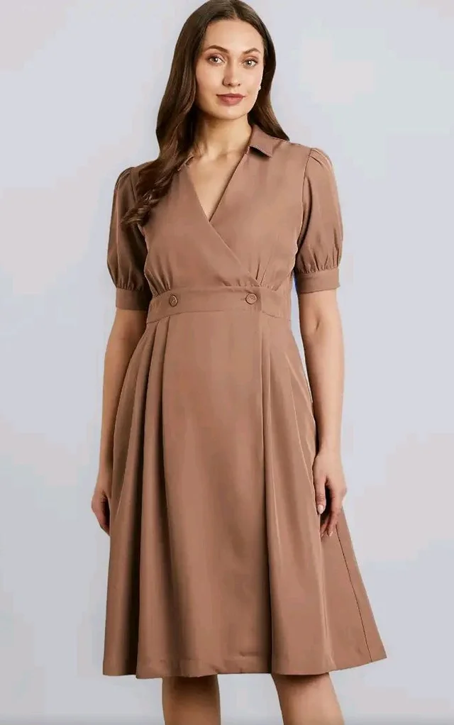 Symbol Premium Women's Fit & Flare Wrap Dress (Midi Length | Stylish | Desk-to-Dinner) (Available in Plus Sizes)
- M