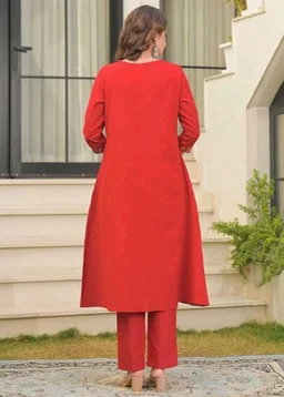 S&TR Store Women's Cotton Floral Embroidered Straight Kurti with Pant
- L