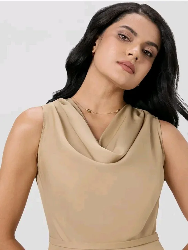 Symbol Premium Women's Cowl Neck Sleeveless Dress | Knee-Length | A-Line | Concealed Side Zipper (Available in Plus Sizes)
- 2XL