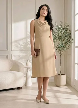 Symbol Premium Women's Cowl Neck Sleeveless Dress | Knee-Length | A-Line | Concealed Side Zipper (Available in Plus Sizes)
- 2XL