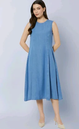 Amazon Brand - Symbol Women's Cotton Tencel Denim A-Line Dress | Sleeveless, Round Neck, Midi Length, Back Zip (Available in Plus Sizes)
- 2XL