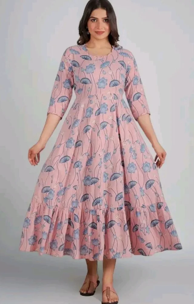 Aramya Soft Cotton Pink Anarkali Floral Print Office or Casual Wear Kurta for Women
- L