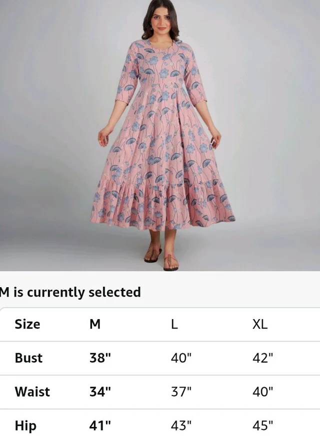 Aramya Soft Cotton Pink Anarkali Floral Print Office or Casual Wear Kurta for Women
- L