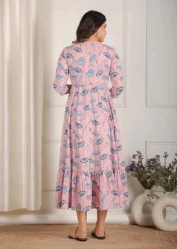 Aramya Soft Cotton Pink Anarkali Floral Print Office or Casual Wear Kurta for Women
- L