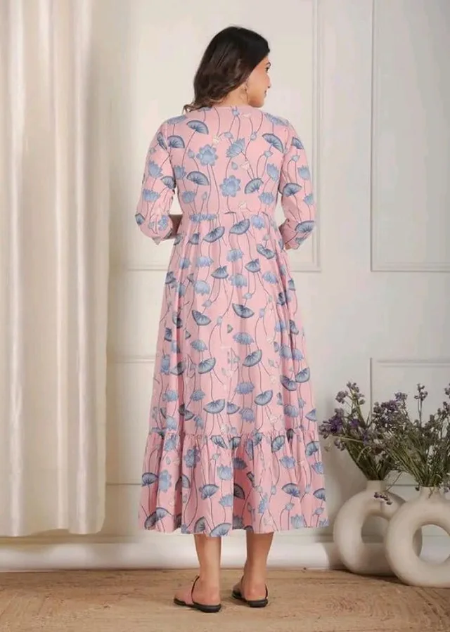 Aramya Soft Cotton Pink Anarkali Floral Print Office or Casual Wear Kurta for Women
- L