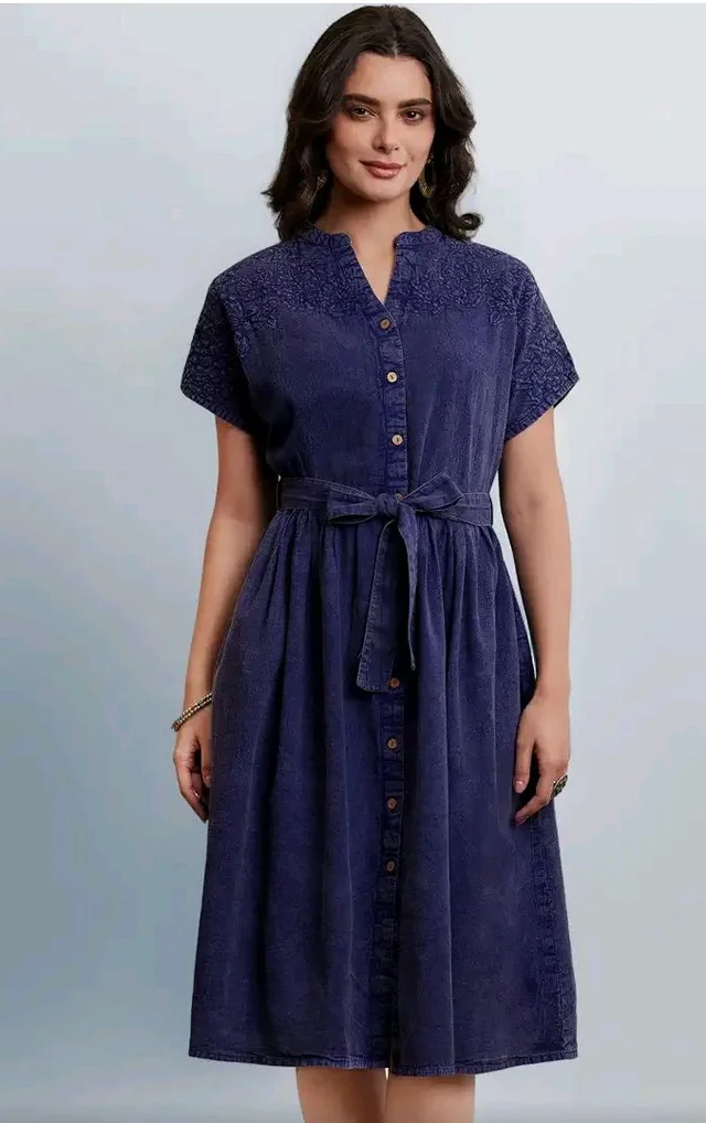 Amazon Brand - Myx Women's Embroidered Shirt Dress | Cotton Blend | Below The Knee (Available in Plus Sizes) - 2XL