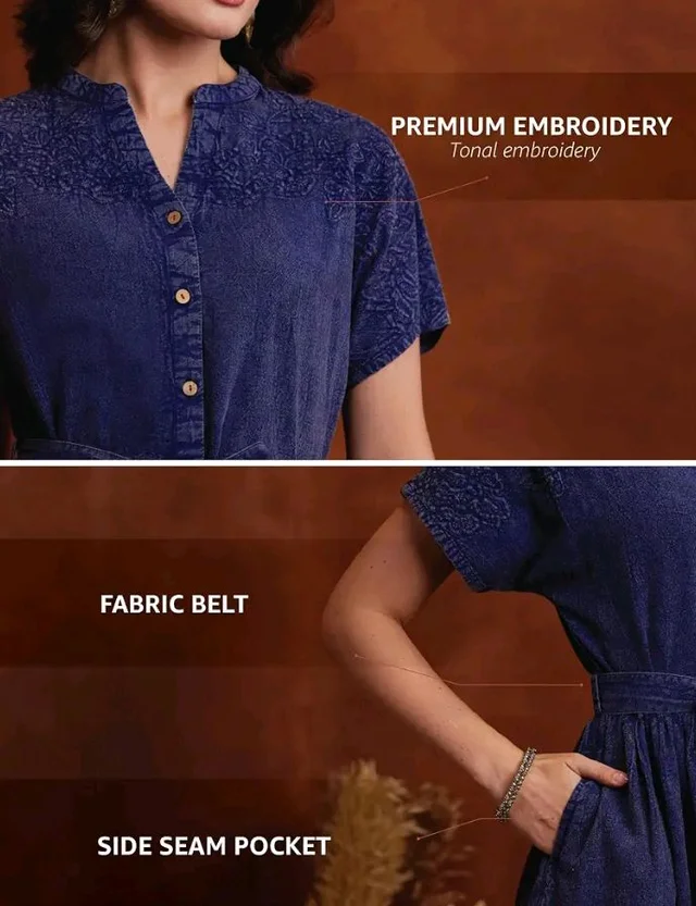 Amazon Brand - Myx Women's Embroidered Shirt Dress | Cotton Blend | Below The Knee (Available in Plus Sizes) - 2XL