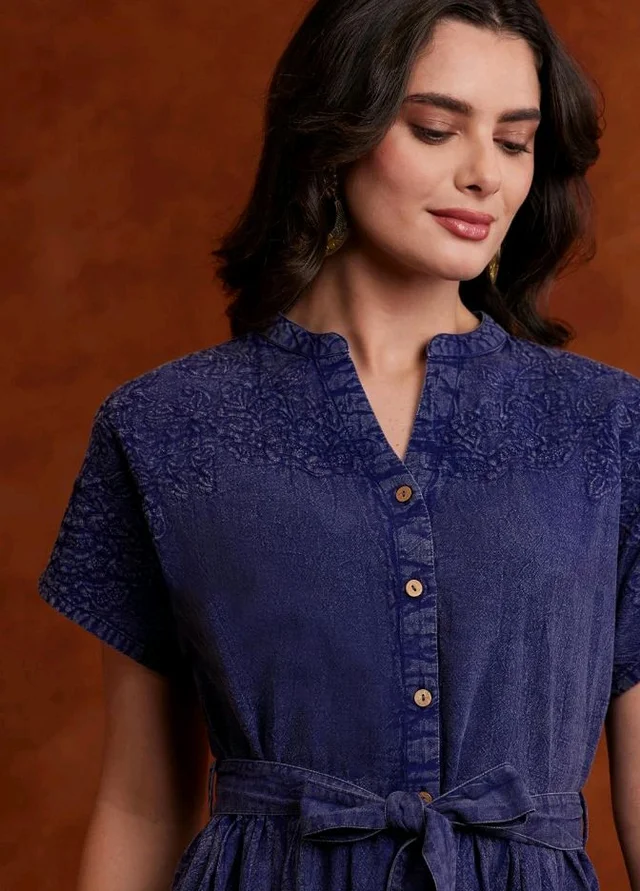 Amazon Brand - Myx Women's Embroidered Shirt Dress | Cotton Blend | Below The Knee (Available in Plus Sizes) - 2XL
