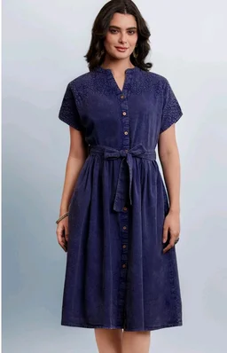 Amazon Brand - Myx Women's Embroidered Shirt Dress | Cotton Blend | Below The Knee (Available in Plus Sizes) - 2XL