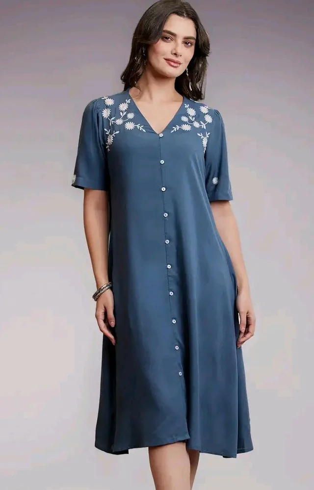 Amazon Brand - Myx Women's Embroidered Shirt Dress | Below The Knee (Available in Plus Sizes) - M