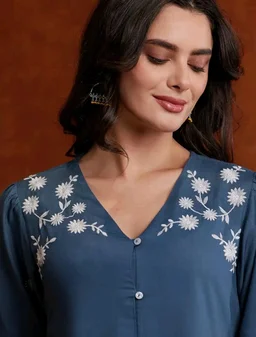Amazon Brand - Myx Women's Embroidered Shirt Dress | Below The Knee (Available in Plus Sizes) - M