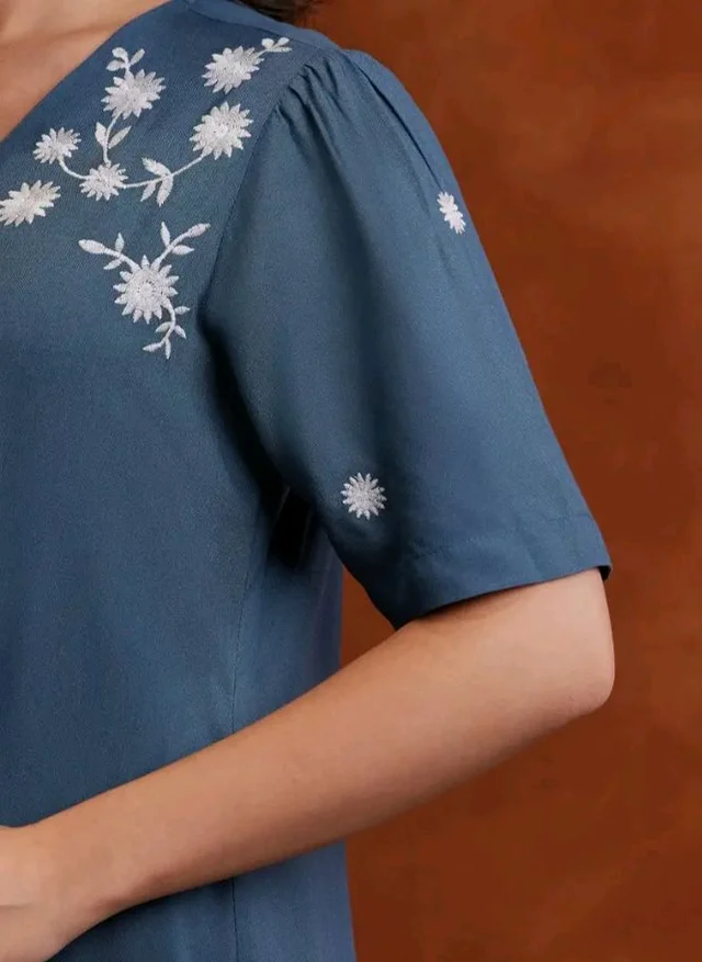 Amazon Brand - Myx Women's Embroidered Shirt Dress | Below The Knee (Available in Plus Sizes) - M