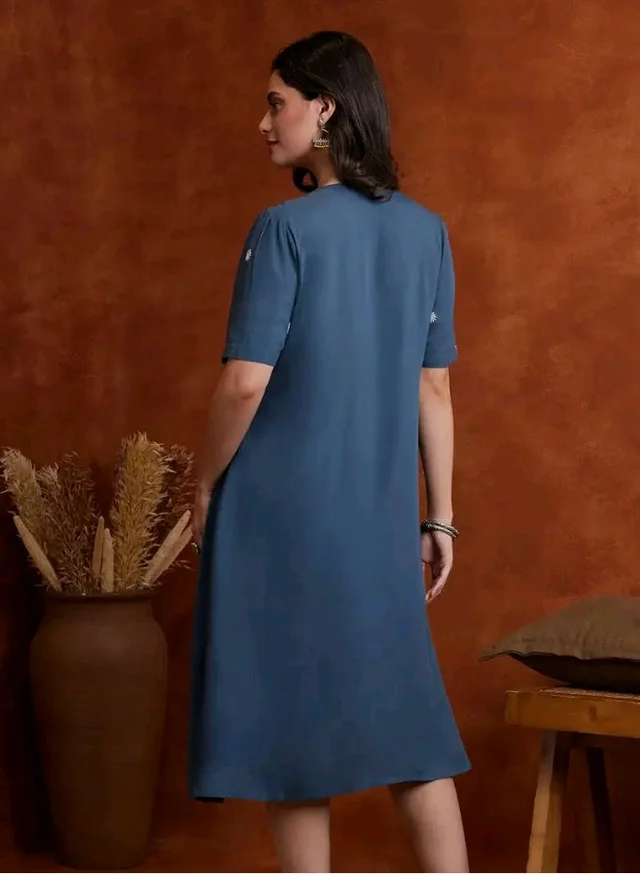 Amazon Brand - Myx Women's Embroidered Shirt Dress | Below The Knee (Available in Plus Sizes) - M