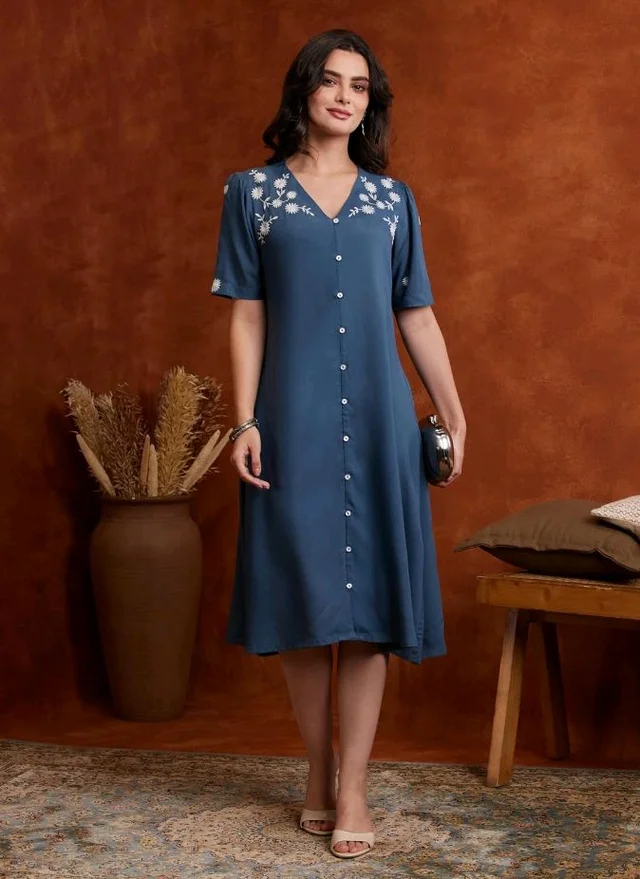 Amazon Brand - Myx Women's Embroidered Shirt Dress | Below The Knee (Available in Plus Sizes)
- 2XL