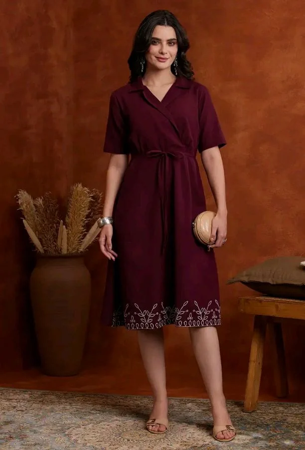 Amazon Brand - Myx Women's Cotton Embroidered Shirt Dress | Below The Knee (Available in Plus Sizes) - 2XL