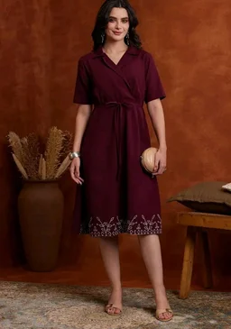 Amazon Brand - Myx Women's Cotton Embroidered Shirt Dress | Below The Knee (Available in Plus Sizes) - 2XL