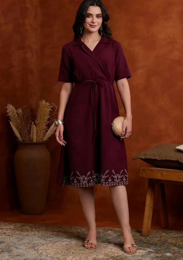 Amazon Brand - Myx Women's Cotton Embroidered Shirt Dress | Below The Knee (Available in Plus Sizes) - 2XL
