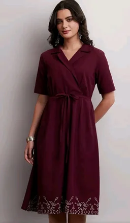 Amazon Brand - Myx Women's Cotton Embroidered Shirt Dress | Below The Knee (Available in Plus Sizes) - 2XL