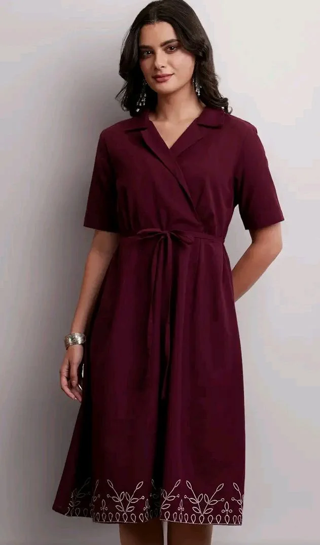 Amazon Brand - Myx Women's Cotton Embroidered Shirt Dress | Below The Knee (Available in Plus Sizes) - 2XL