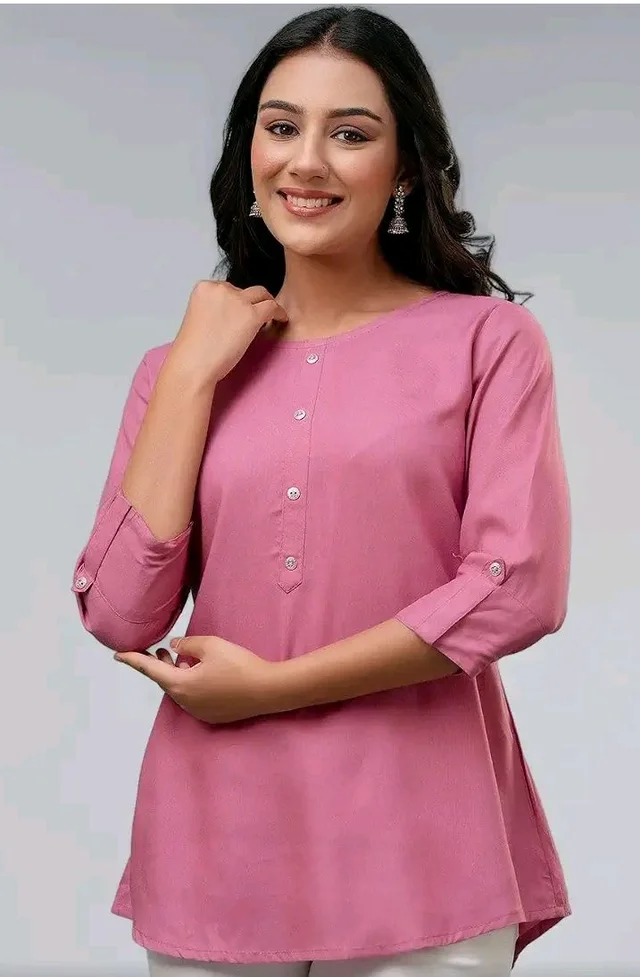 feranoid Solid Hip Length 3/4 Sleeves Tunic - 2XL
