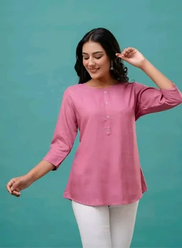 feranoid Solid Hip Length 3/4 Sleeves Tunic - 2XL