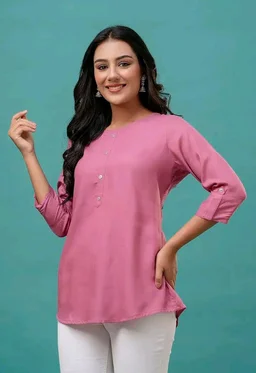feranoid Solid Hip Length 3/4 Sleeves Tunic - 2XL