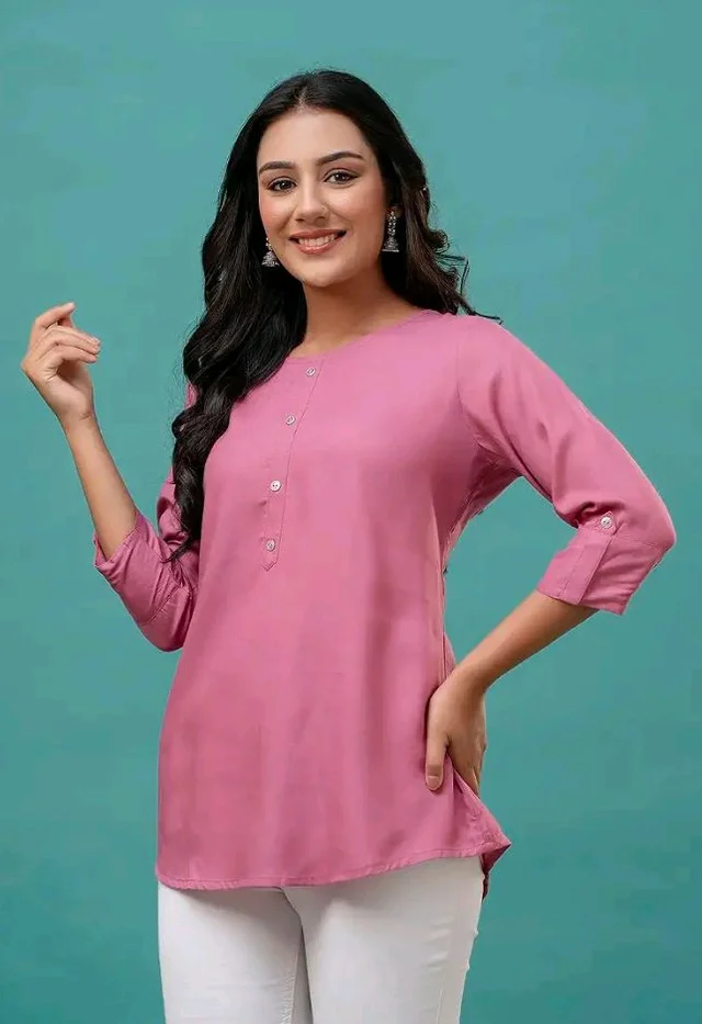feranoid Solid Hip Length 3/4 Sleeves Tunic - 2XL