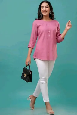 feranoid Solid Hip Length 3/4 Sleeves Tunic - 2XL