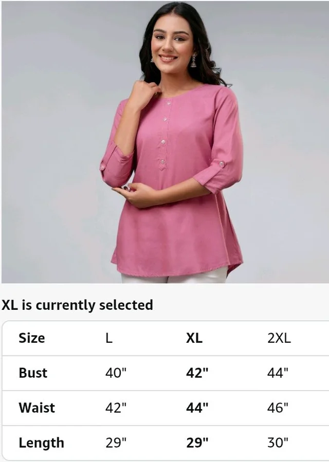 feranoid Solid Hip Length 3/4 Sleeves Tunic - 2XL