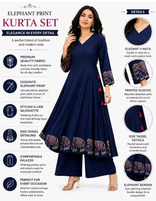 Women's Rayon Embroidered Straight Kurti with Pant Set - 2XL