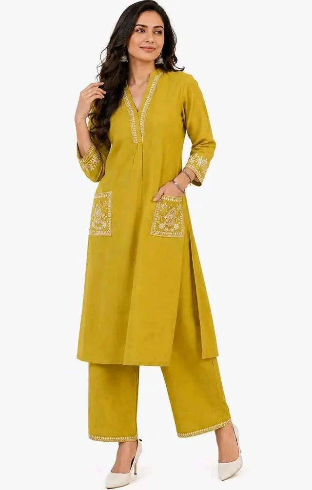Brand: Varvito Fashion
Women's Cotton Embroidery Straight Kurti with Pant Set - 3XL