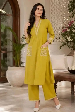 Brand: Varvito Fashion
Women's Cotton Embroidery Straight Kurti with Pant Set - 3XL