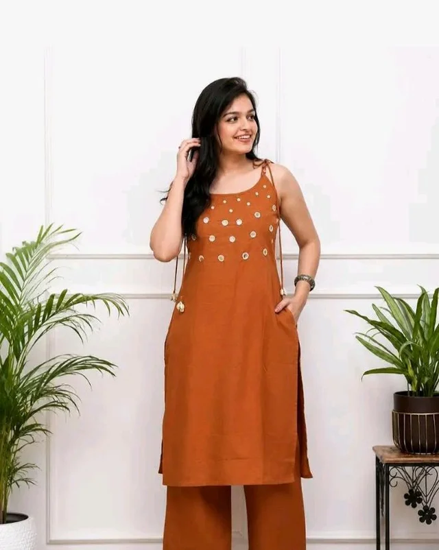 Women's Cotton Embroidery Sleeveless Kurti with Ankle Length Pant Set - 2XL