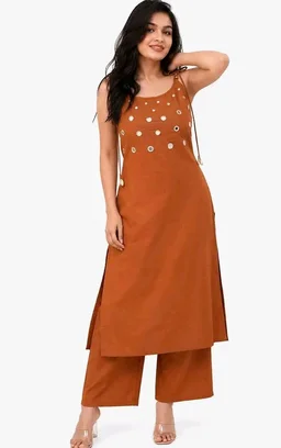 Women's Cotton Embroidery Sleeveless Kurti with Ankle Length Pant Set - 2XL