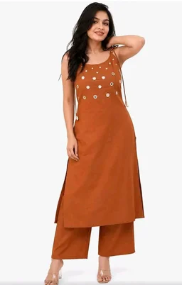 Women's Cotton Embroidery Sleeveless Kurti with Ankle Length Pant Set - 2XL