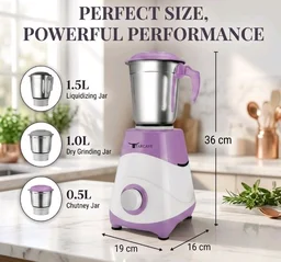 Mixer Grinder 550W with 3 Stainless Steel Jars, 3 Speed Control with Pulse, Powerful Copper Motor, Overload Protection, ABS Body, Vent-X Cooling Technology for Wet & Dry Grinding.