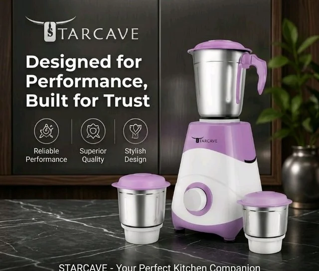 Mixer Grinder 550W with 3 Stainless Steel Jars, 3 Speed Control with Pulse, Powerful Copper Motor, Overload Protection, ABS Body, Vent-X Cooling Technology for Wet & Dry Grinding.