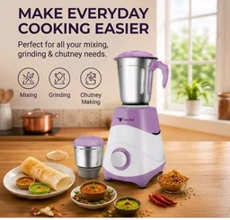 Mixer Grinder 550W with 3 Stainless Steel Jars, 3 Speed Control with Pulse, Powerful Copper Motor, Overload Protection, ABS Body, Vent-X Cooling Technology for Wet & Dry Grinding.
