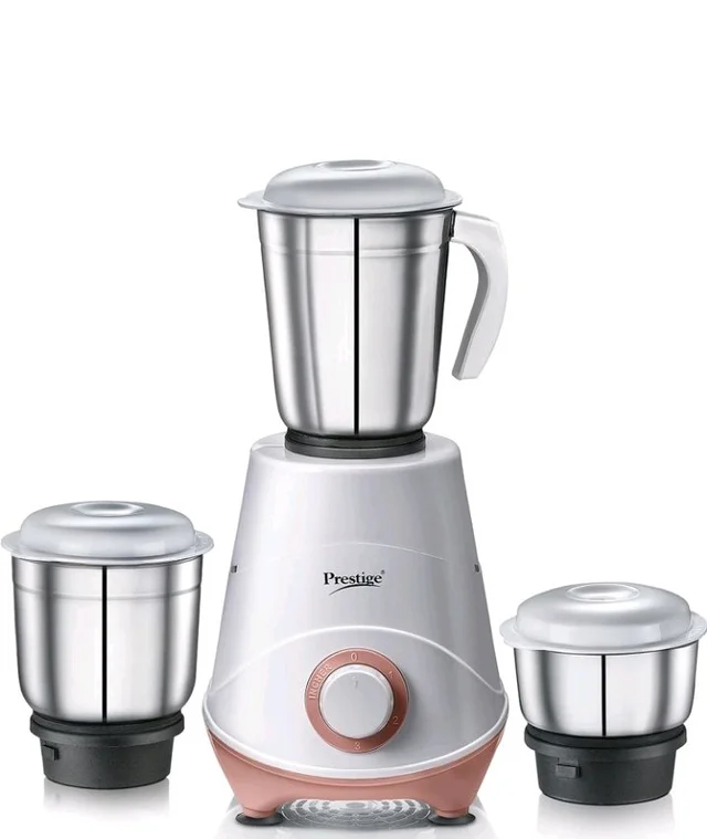 Prestige 500W Nexus Mixer Grinder with 3 Stainless Steel jars|1200ml Wet Jar,800ml dry jar, 400ml chutney jar|3 Super-efficient Blades|3 motor setting|Sturdy Handles |2 Yrs Warranty|White & Rose Gold