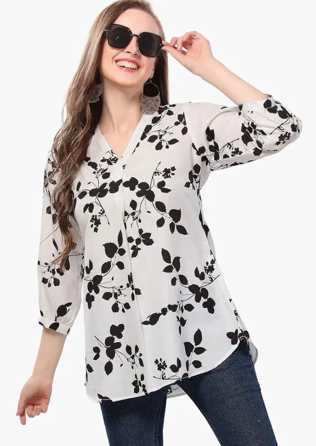 Meher Impex Women's Crepe Digital Floral Printed Top - L
